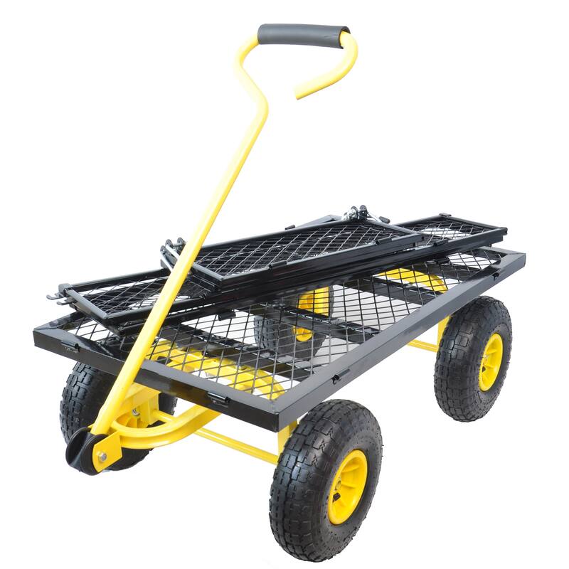 Steel Frame Garden Trolley with 180° Steering Handle, Removable Sides, 550lbs Capacity, 10-inch Pneumatic Tires for Yard - Metal