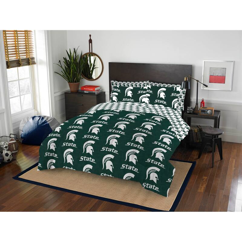 NCAA Rotary 7-piece Queen Bed in a Bag Set - Michign State Spartans - Queen