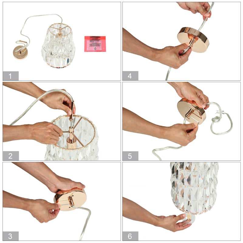 Modern Glam 1-Light Crystal Drum Island Pendant Rose Gold Island Lights for Dining Room - D7.9" x H73.7" Max