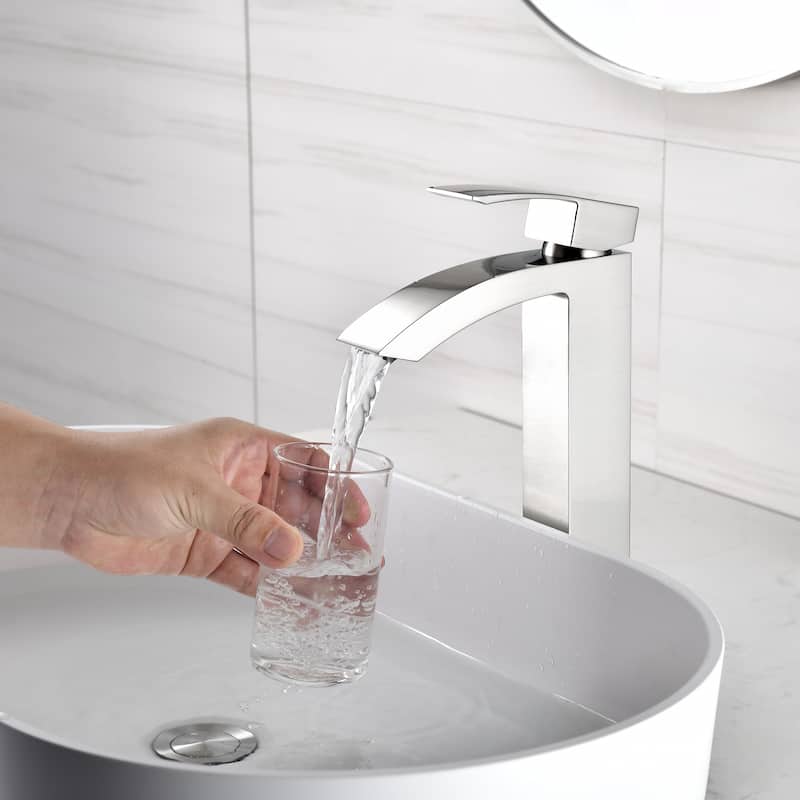 Rbrohant Single Handle Bathroom Vessel Sink Faucet, Waterfall Single Hole Basin Faucets