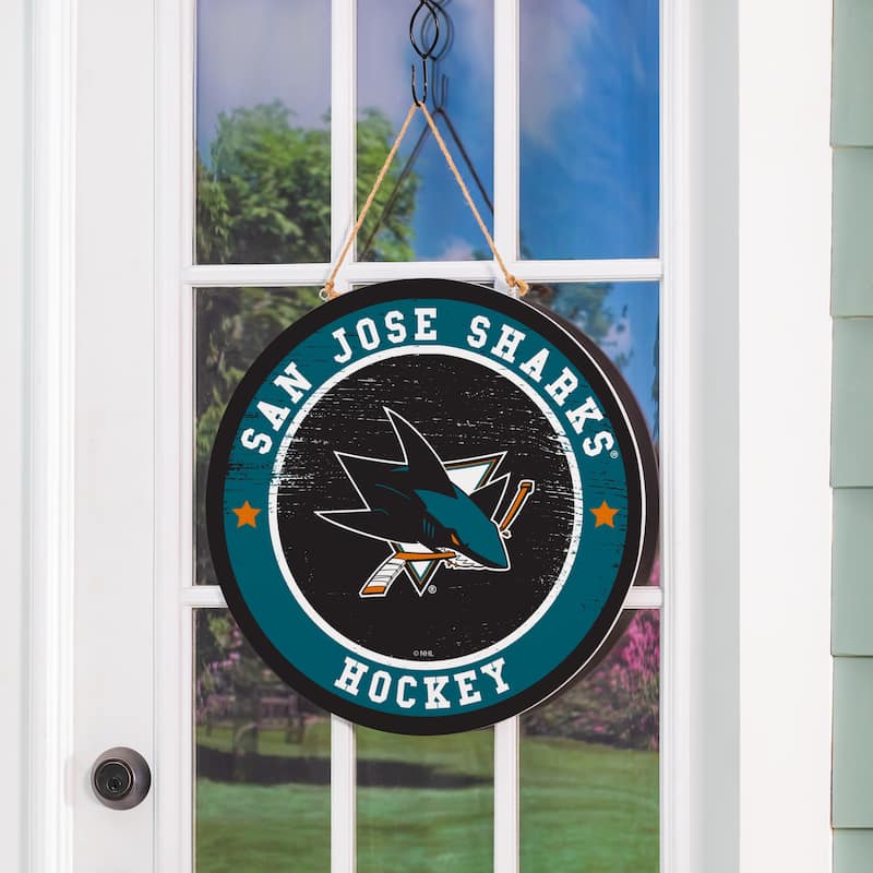 San Jose Sharks Wooden Door Decor Wall Sign - Multi-Color