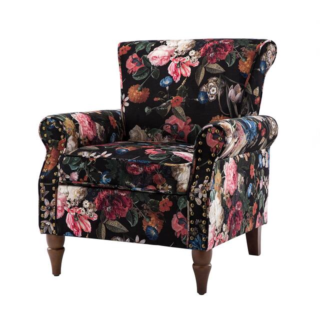 HULALA HOME Nailhead Trim Traditional Accent Armchair with Rolled Arms