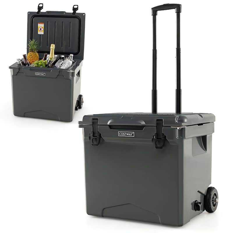 42 Qt Portable Cooler Roto Molded Ice Chest with wheels Handle - Grey