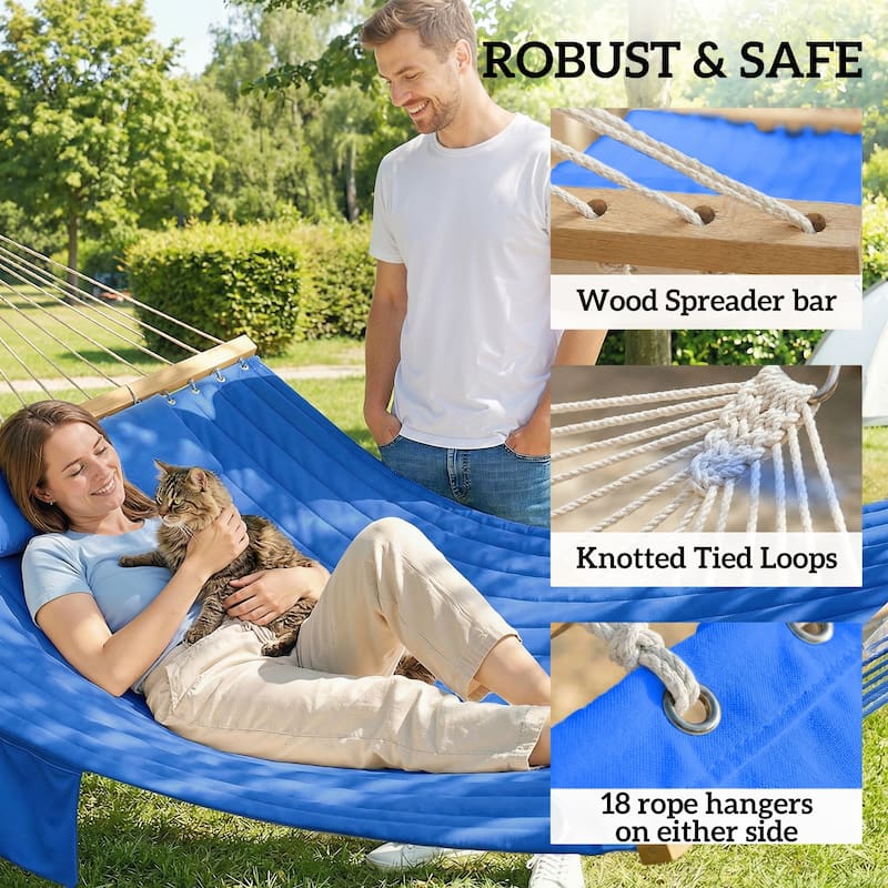 Outsunny Outdoor Hammock, 2-Person Hammock with Head Pillow and Pad, Wood Spreader Bars, 440 lbs Capacity