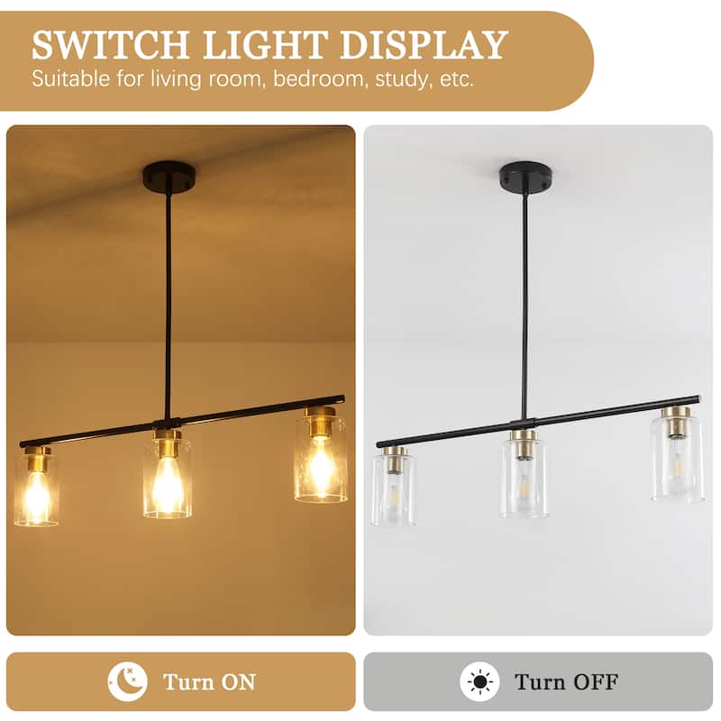 Modern Linear Ceiling Hanging Pendant Light With Adjustable Height for Living Room, Foyer