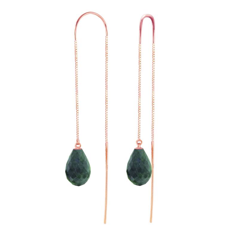 14K Solid Gold Threaded Dangles Gemstone Earrings with Emeralds - Rose