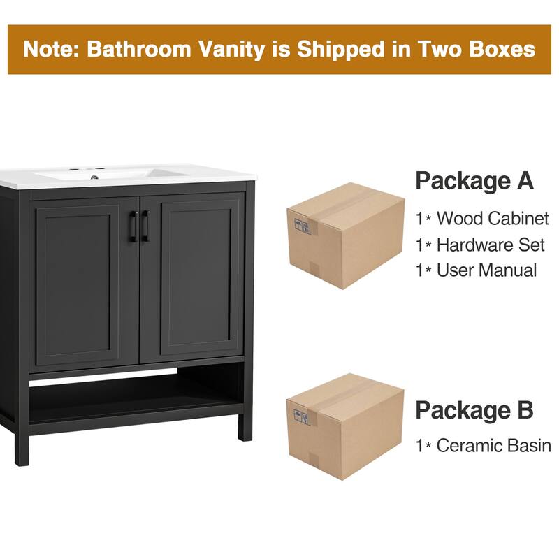 Anmytek 24'' Single Bathroom Vanity Cabinet with Ceramic Sink Combo Bathroom Storage Cabinet With Soft Close Doors