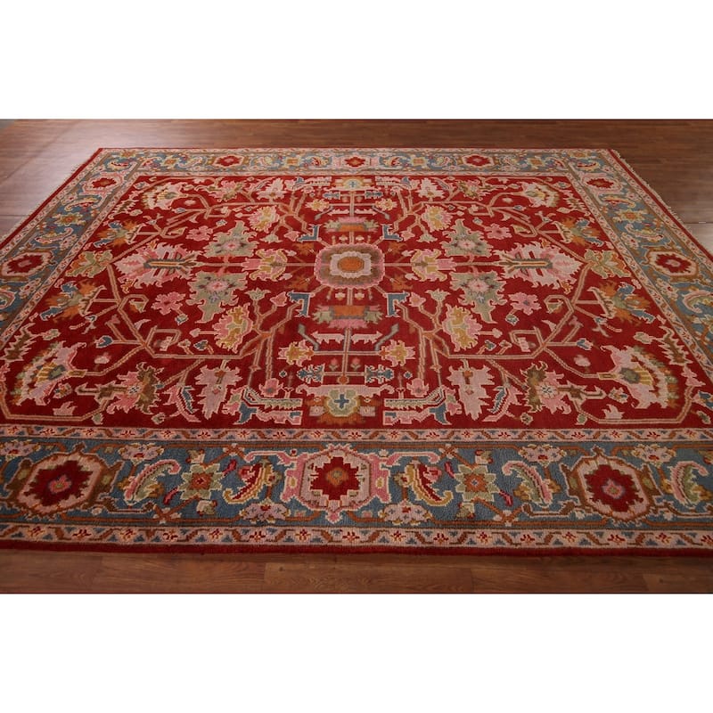 All-Over Red Oushak Indian Area Rug Handmade Wool Carpet - 8'10"x 11'8"