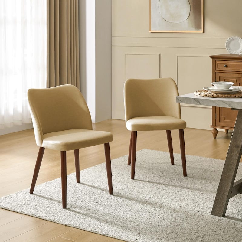 Melisa Upholstered Solid Wood Dining Chair Set of 2 by HULALA HOME - Tan