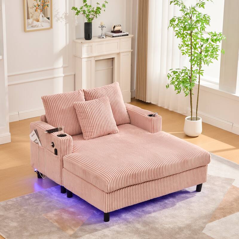GDFStudio - Corduroy Recliner Sofa with USB Charging, RGB LED Light Strip - Suitable for Living Room and Bedroom