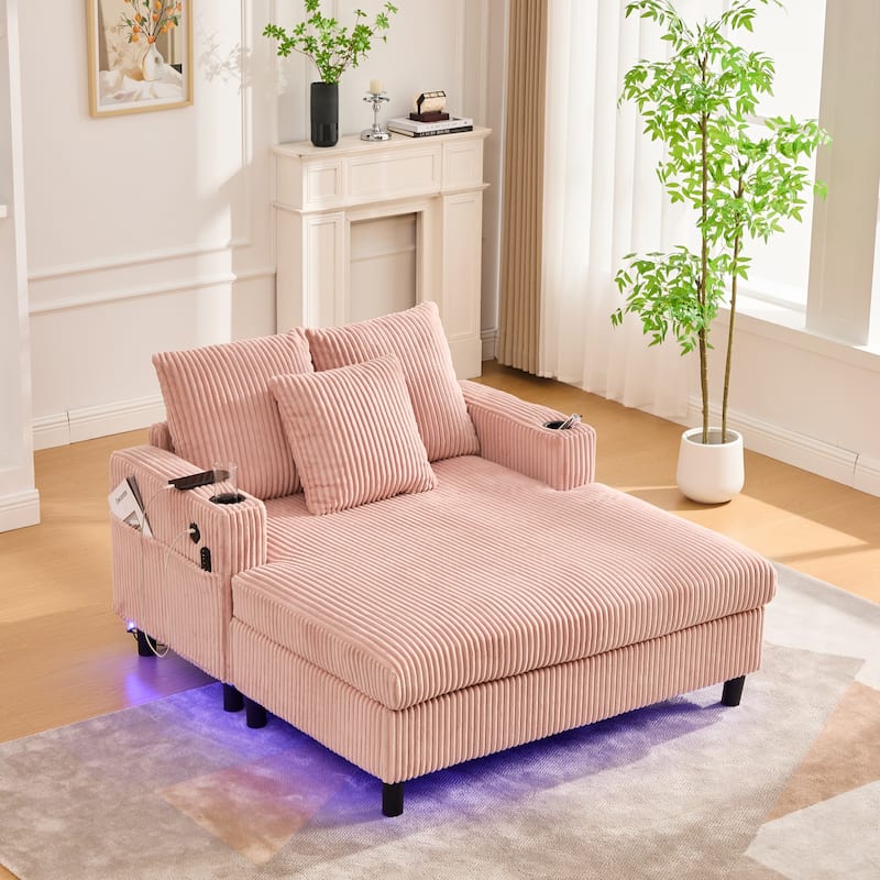 Recliner Sofa Loveseat with Chaise Lounge, Sleeper Sofa with USB & Type-C Charging Ports, Sofa Bed with Cup Holders