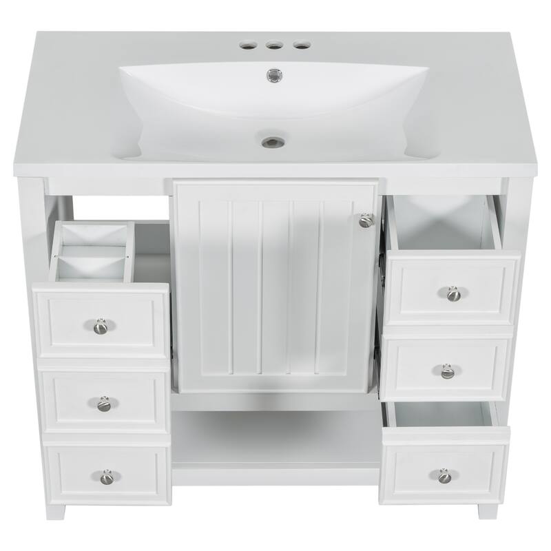 36" Bathroom Vanity with Sink Combo, One Cabinet and Three Drawers, Solid Wood and MDF Board