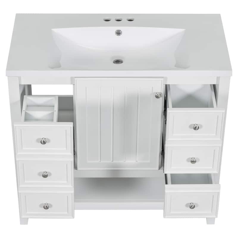 GDFStudio - Avalon 36-Inch Bathroom Vanity with Sink, Solid Wood & MDF Board with Lower Shelf, Painted Finish