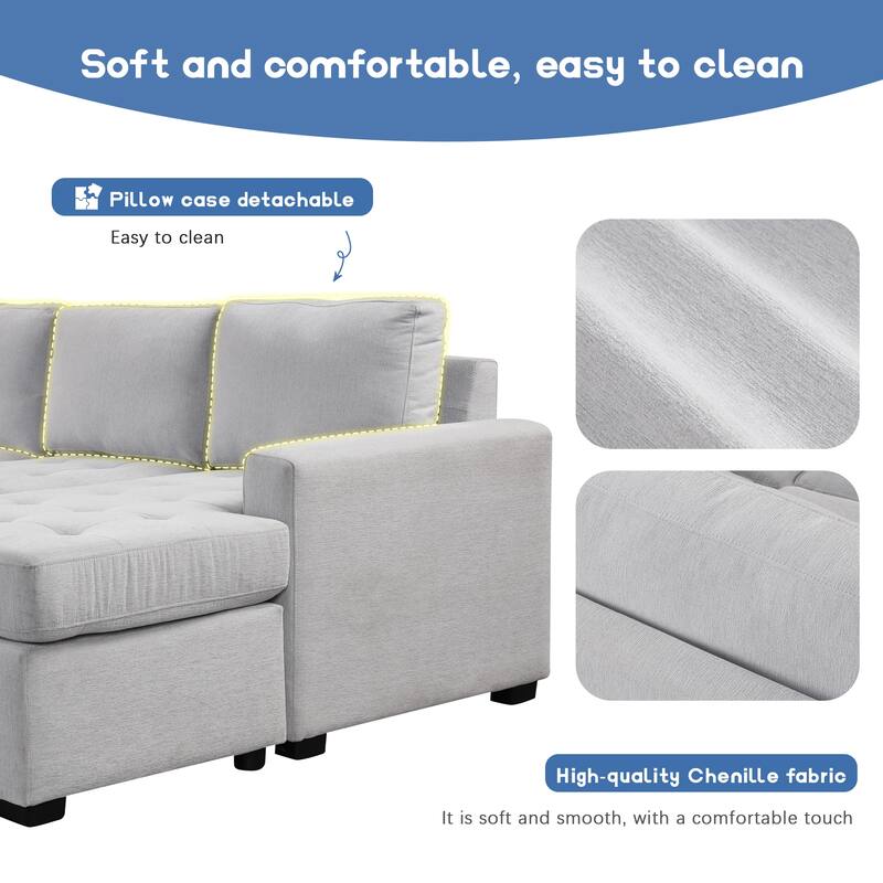 108.3'' Spacious U-Shape Sectional Sofa for 6, Pull-Out Bed, Lounge Chair with USB & Type-C Ports