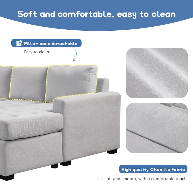 Grey 108.3'' U-Style 6-Seat Sofa with Pull-Out Bed