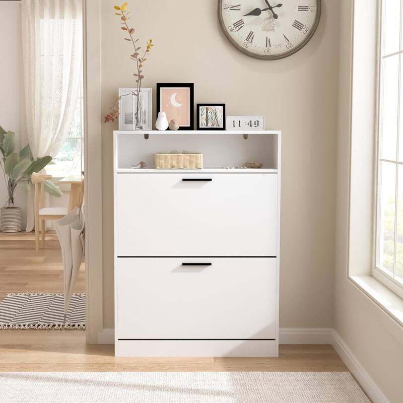 31.5'' Wood Hidden Shoe Storage Cabinet with 2 Flip Drawers - 2-Tier