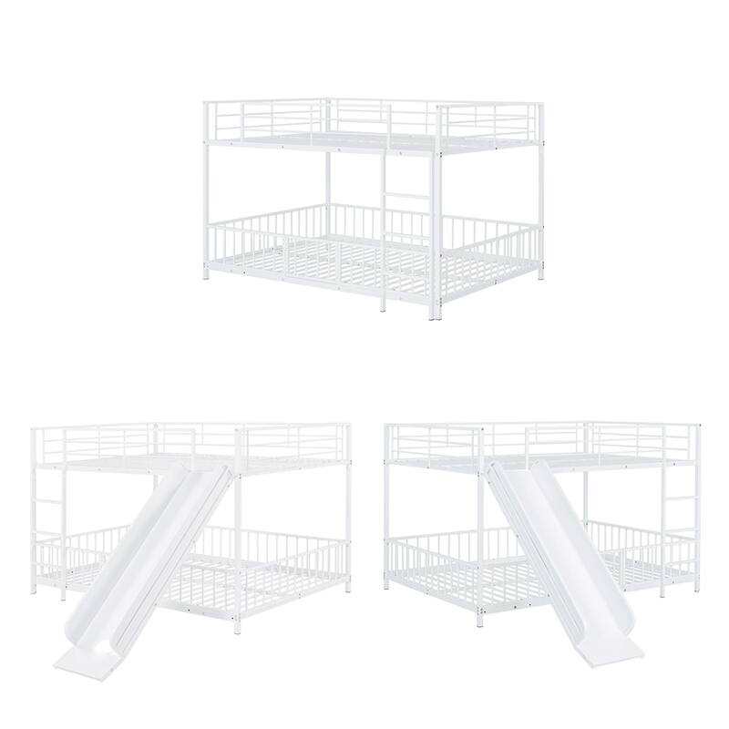 Full over Full Size Metal Bunk Bed with Slide and Guardrails