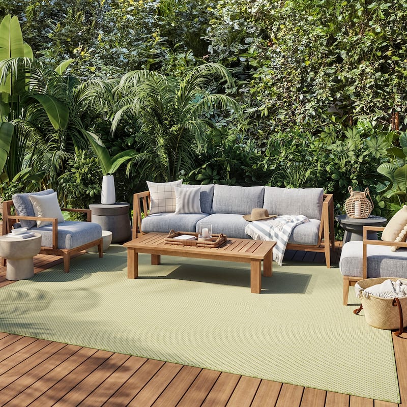 Nourison Courtyard Indoor/Outdoor Modern Geometric Area Rug - 8' x 10' Rectangle - Ivory/Green