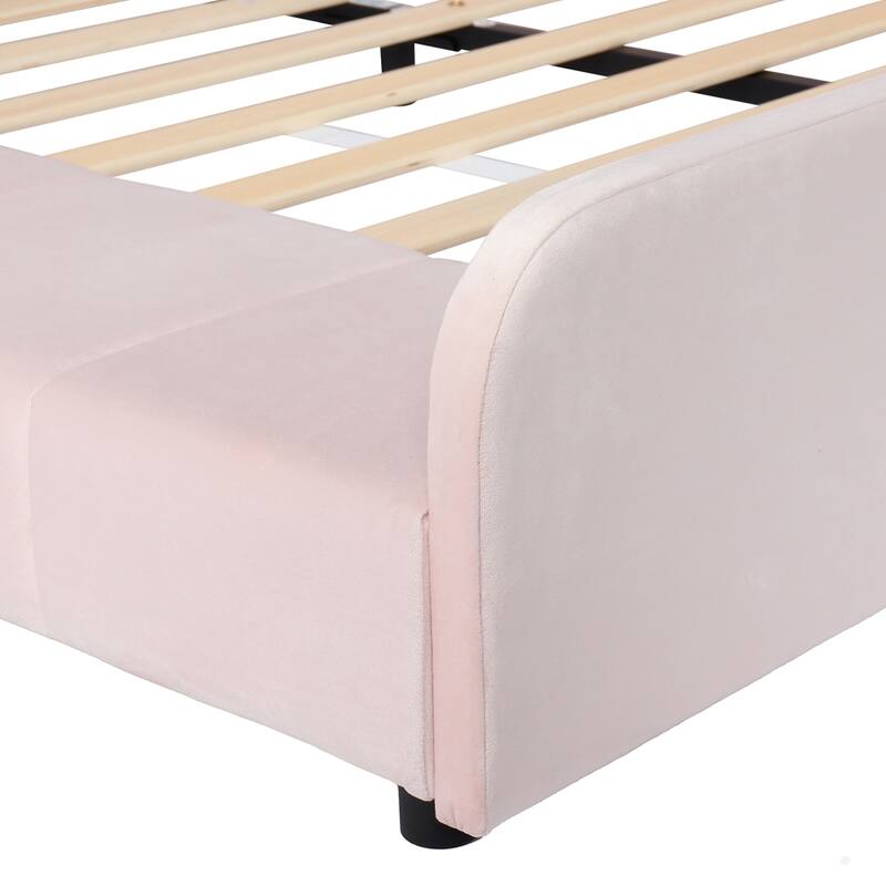 Upholstered Grounded Bed Mother & Child Bed with Bedside Desk and Little Round Stool