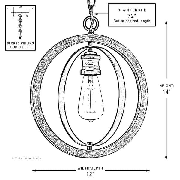 Luxury Vintage Pendant Light, 14"H x 12"W, with Modern Farmhouse Style, Galvanized Steel Finish by Urban Ambiance