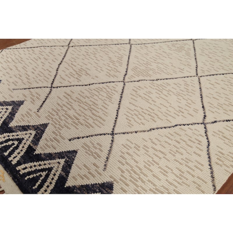 Trellis Moroccan Area Rug Hand-Knotted Wool Carpet - 6'11"x 10'9"