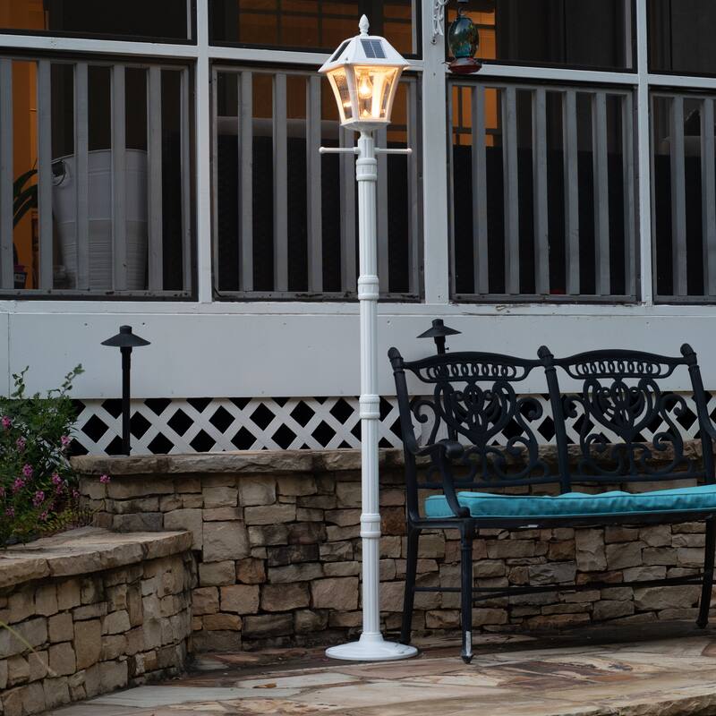 Baytown II Bulb Black Solar LED Landscape Post Light with EZ-Anchor - White