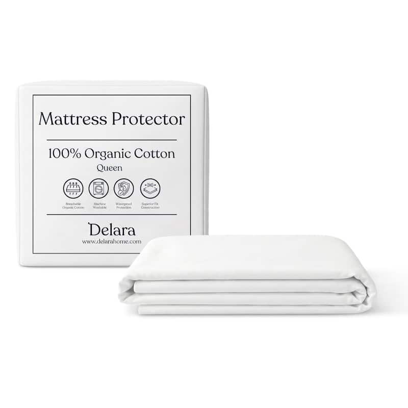 Delara Waterproof Mattress Protector, TPU Membrane, GOTS Certified Organic Cotton Surface, Noiseless & Breathable,19" Pocket - Queen(60"X80")