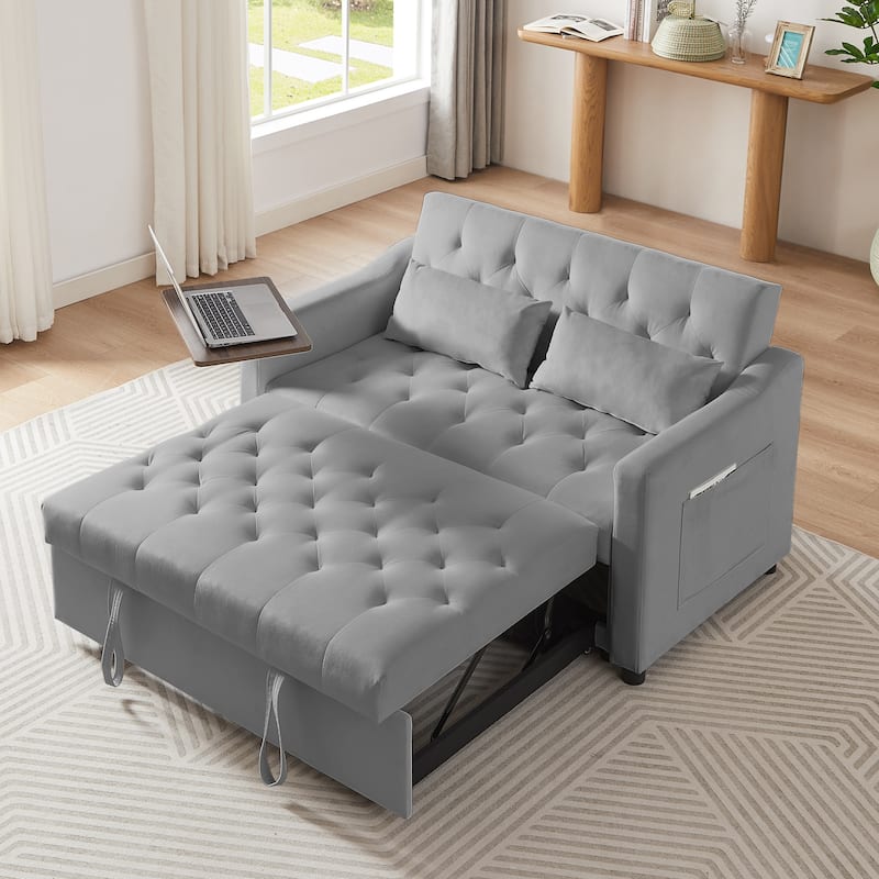 Loveseat Sofa with Tufted Back, Convertible Sleeper Sofa Bed with Pull-Out Bed, Upholstered Sofa Bed for Living Room