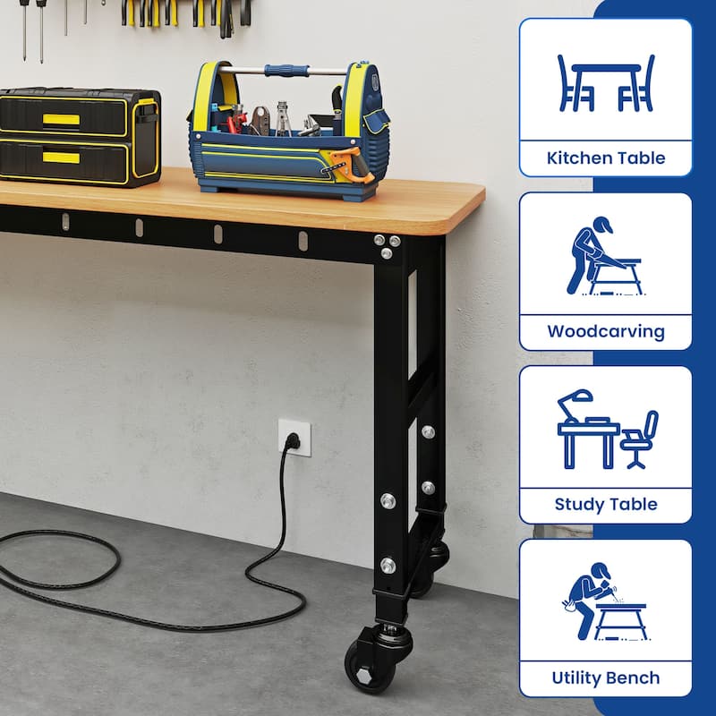 48"/60'' Work Bench for Garage with Pegboard & Power Outlets, 1600 LBS Load Capacity Ideal for Workshop