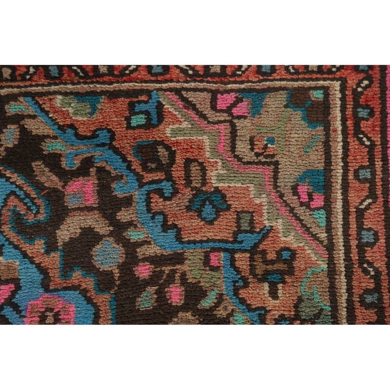 Geometric Hamedan Persian Vintage Runner Rug Handmade Wool Carpet - 3'1"x 10'3"