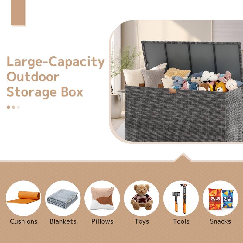 120 Gallon Outdoor Wicker Cushion Storage Storage Box, Garden Deck Bin with Aluminum Frame - 51.2” (L) x 20.5” (W) x 29” (H)