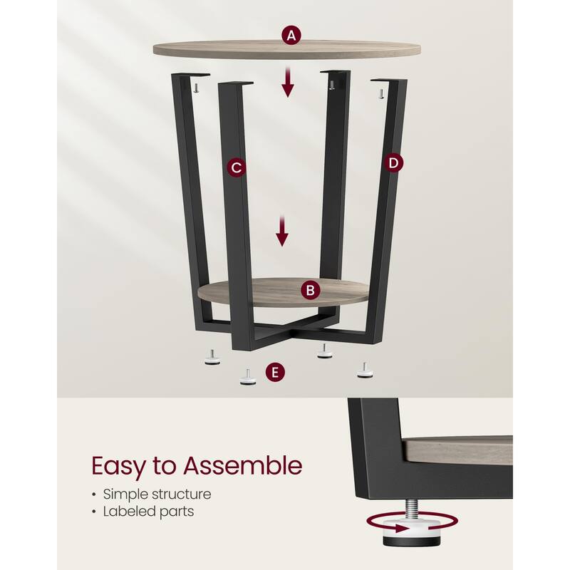 End Table, Round Side Table with Storage Shelf, Easy Assembly, Industrial Accent Furniture with Steel Frame