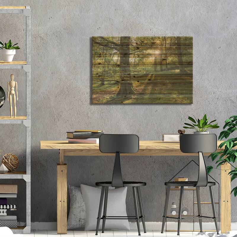 Summer Woodland Print On Wood by Adam Burton - Multi-Color