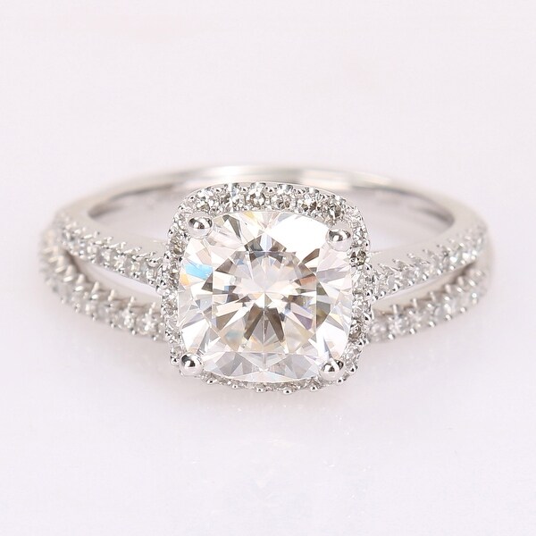 2ct TGW Cushion-Cut Moissanite and 1/3ct TDW Diamond Bridal Ring Set in 14k White Gold by Miadora. Opens flyout.