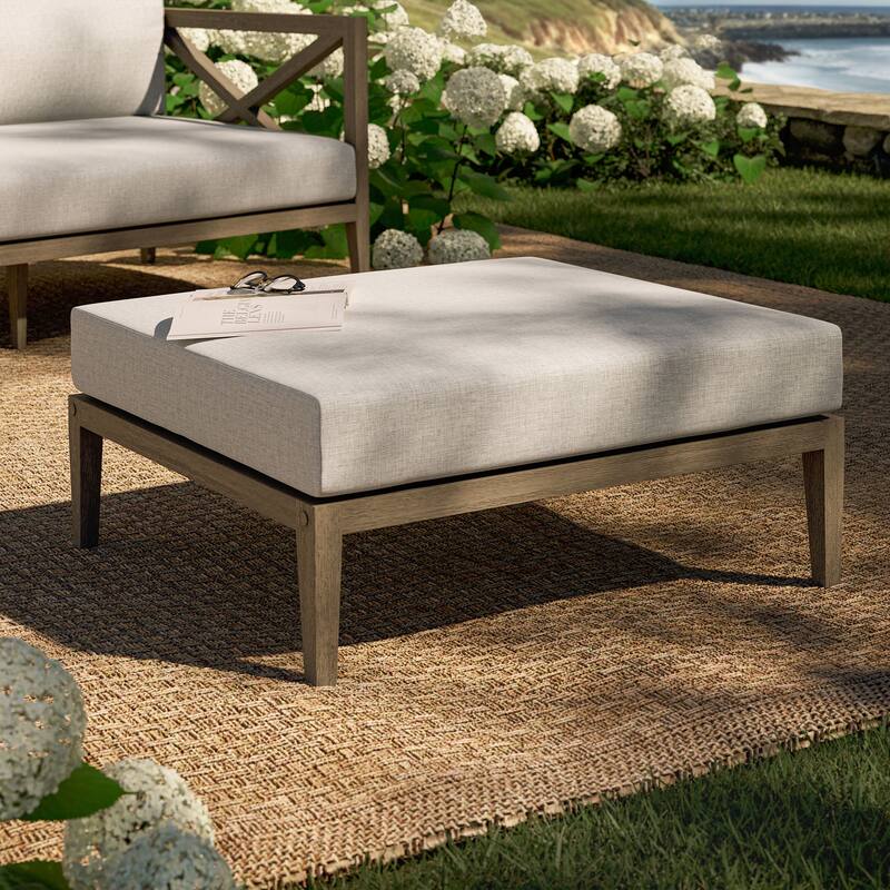 Northlake Outdoor Patio Teak Ottoman - Pebble