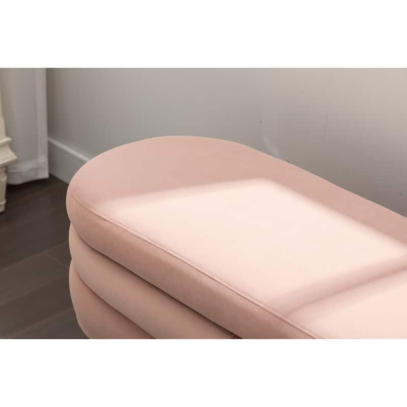 Velvet Fabric Storage Bench With Wood Legs For Living Room Bedroom
