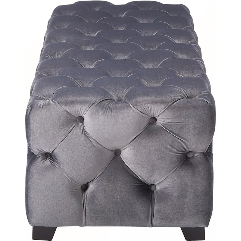 Luxurious Velvet Upholstered Ottoman Bench with Button-Tufted Diamond Stitching for Modern Glam Decor and Versatile Use
