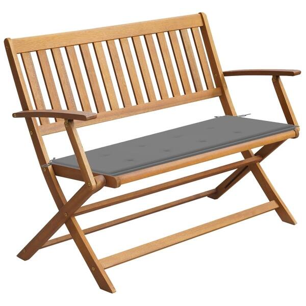 slide 2 of 9, vidaXL Patio Bench with Cushion 47.2" Solid Acacia Wood - 47.2" x 23.6" x 35"