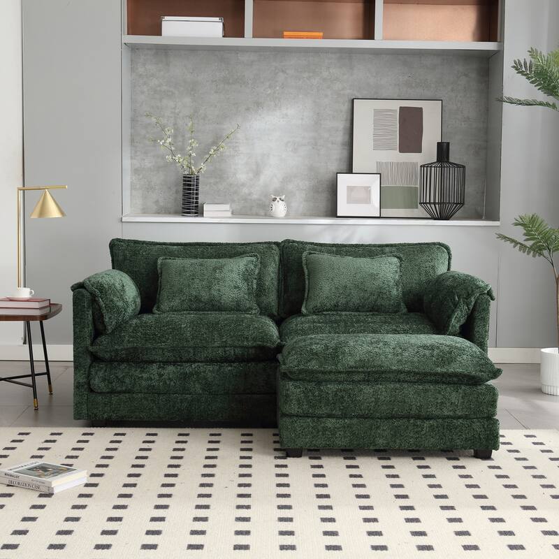 Chenille Fabric Double Sofa with High-Density Sponge Filling, Removable Armrests, and Side Storage Bags