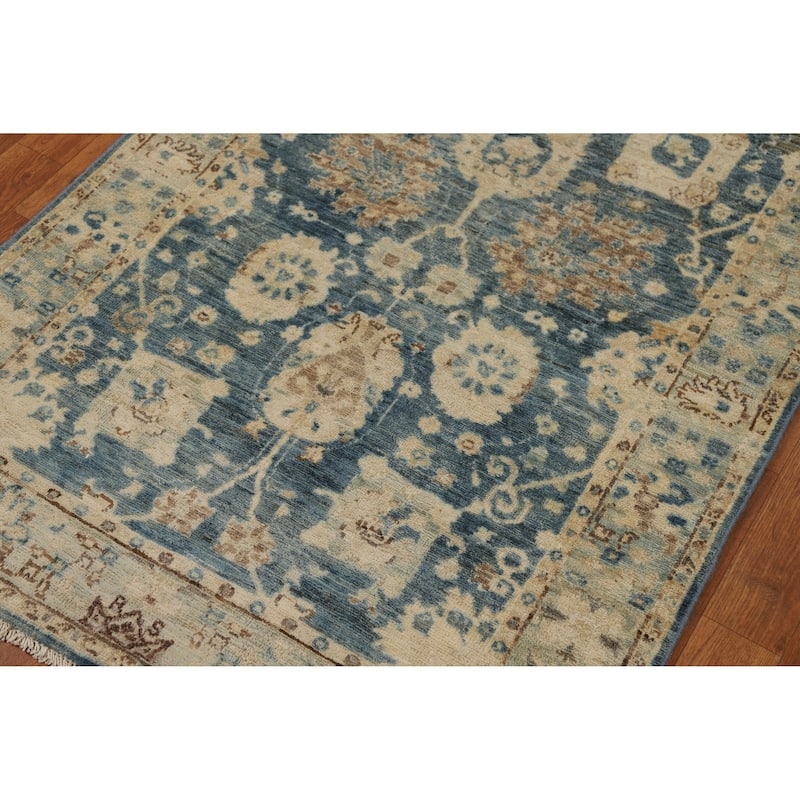 Hand Knotted Oriental 100% Wool Carpet Transitional All-Over Navy Blue & Blues Oushak Runner Rug - 11' 7'' X 3' 2''