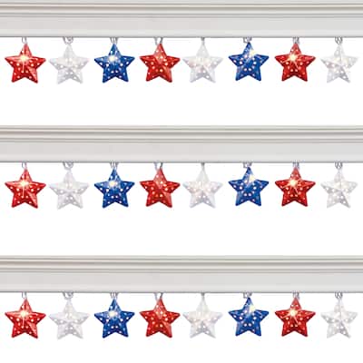 LED Lighted 10 Metal Stars Patriotic String Lights - 116 x 3.25 x 3.25