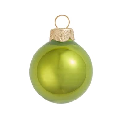 Small Pearl Finish Glass Christmas Ball Ornaments - 2" (50mm) - Kiwi - 28ct
