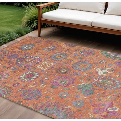 HomeRoots Floral Traditional Rectangle Outdoor Rug