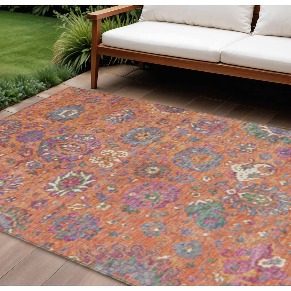HomeRoots Floral Traditional Rectangle Outdoor Rug