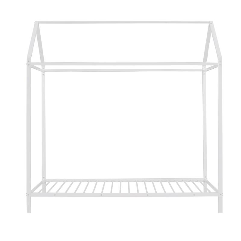 Twin Size Metal House Bed for Kids, Floor Bed Frame with Slats