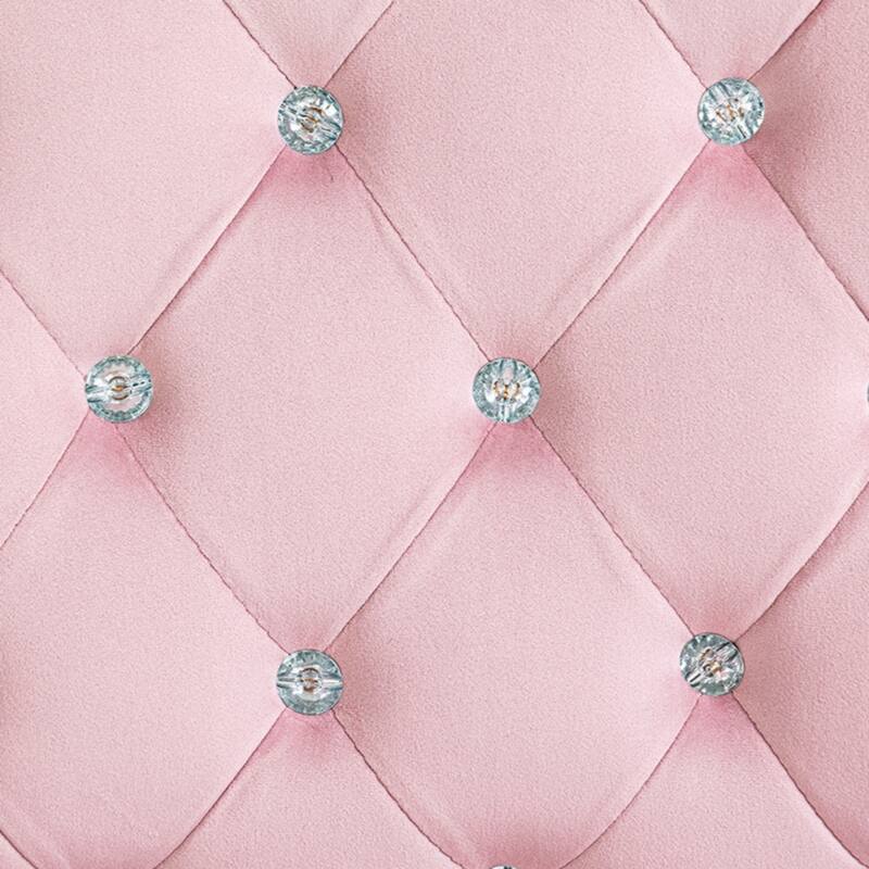 Velvet Home Office Chair, Button Tufted Desk Chair with Padded Armrests, Adjustable Height and Swivel Wheels, Pink