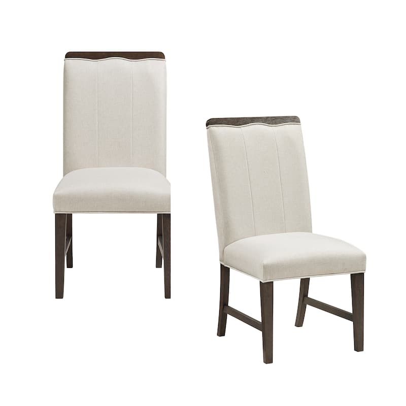 Contemporary Dining Set of 2 Side Chairs Beige Fabric Upholstery Brown Finish Wooden Furniture - Beige