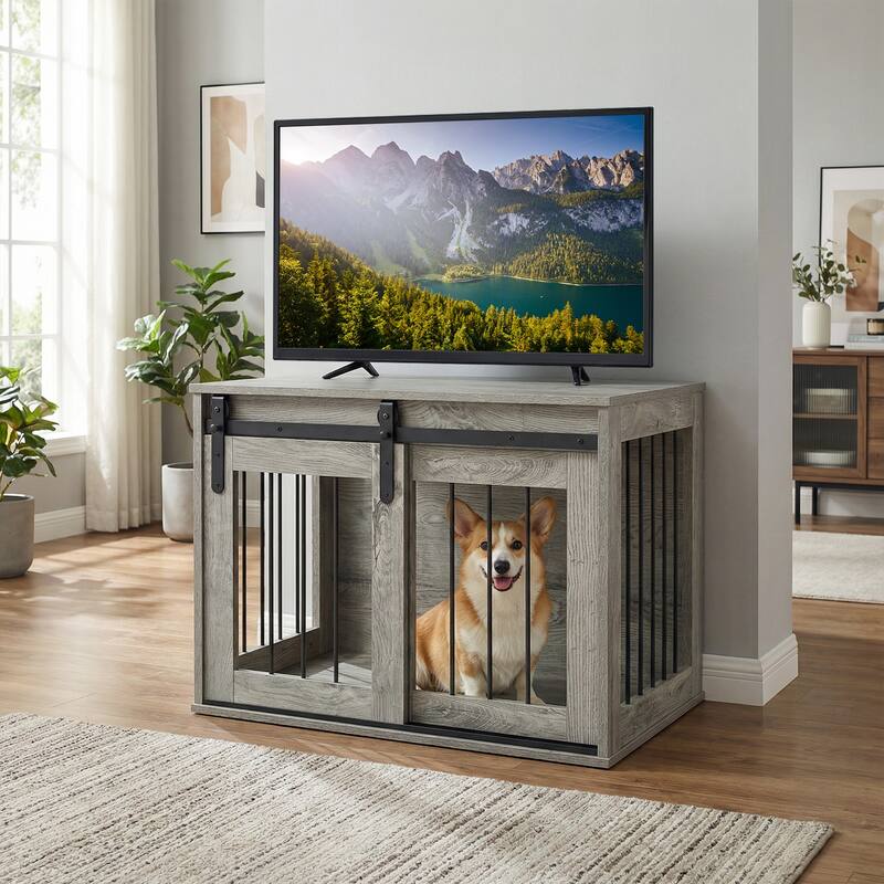 Gymax Dog Crate Furniture 31.5'' Heavy Duty Dog Kennel w/Sliding Barn