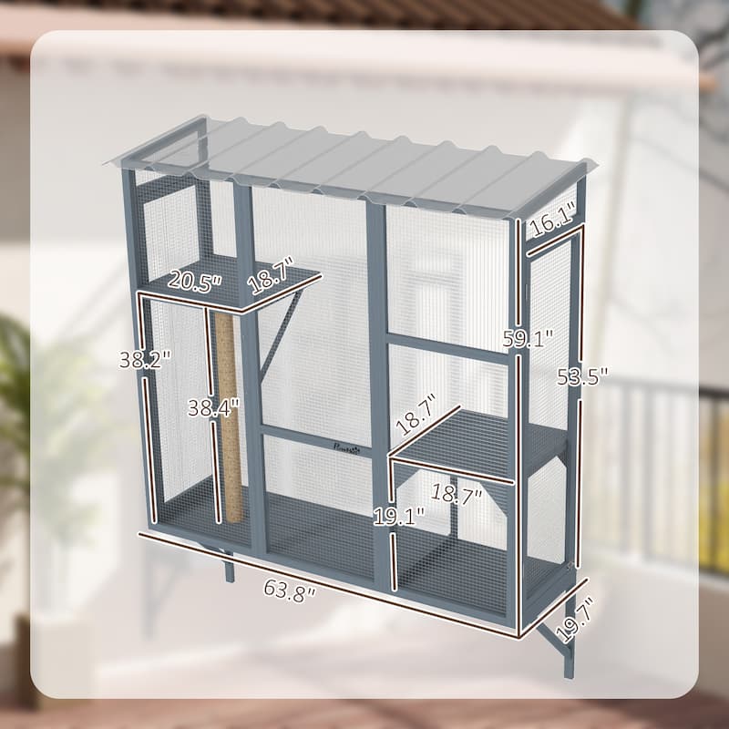 PawHut Outdoor Catio, Cat Window Catio Box Enclosure for 2-3 Large Indoor Cats with 2 Jumping Platforms, Scratching Post
