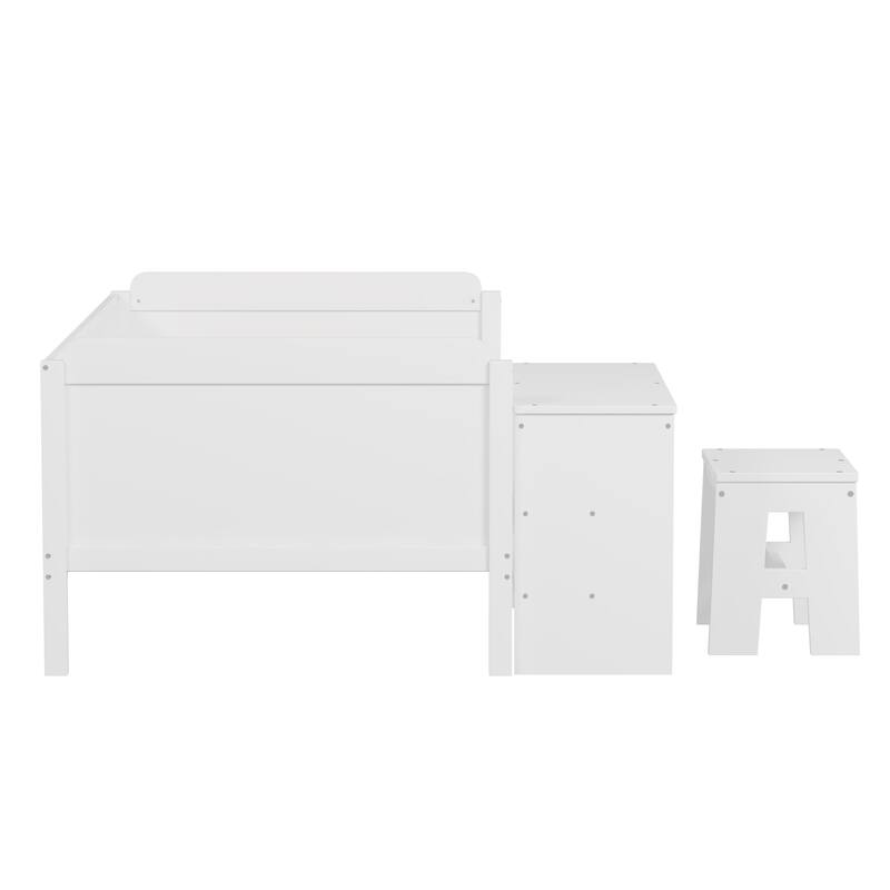 White Twin Size Multi-functional Daybed with Storage, Study Desk, and Stool